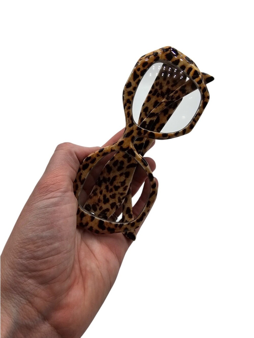Polygon Eyeglasses For Women Vintage Fashion Plastic Clear Glasses Frame Leopard - Picture 6 of 6